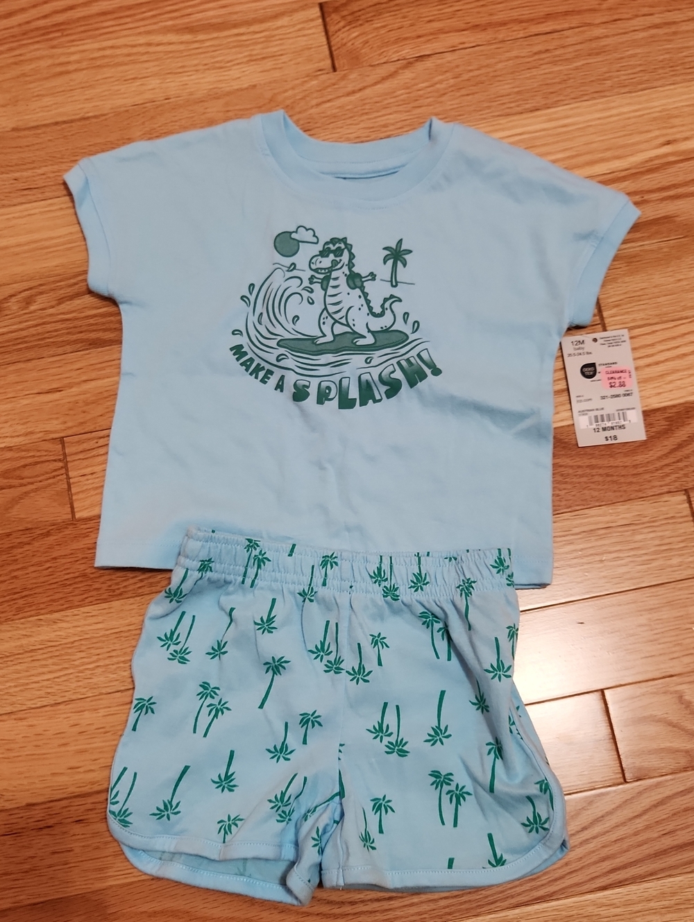 okie dokie Light Blue Kids Pajama Set with Green Splash Graphic
